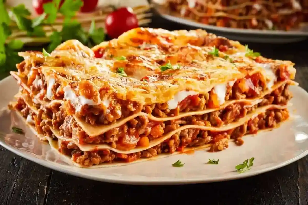 Lasaña italiana clásica con carne y bechamel
