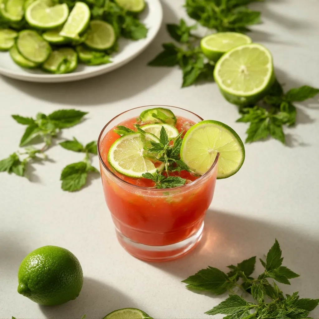 Agua de Jamaica con Limón y Hierbabuena