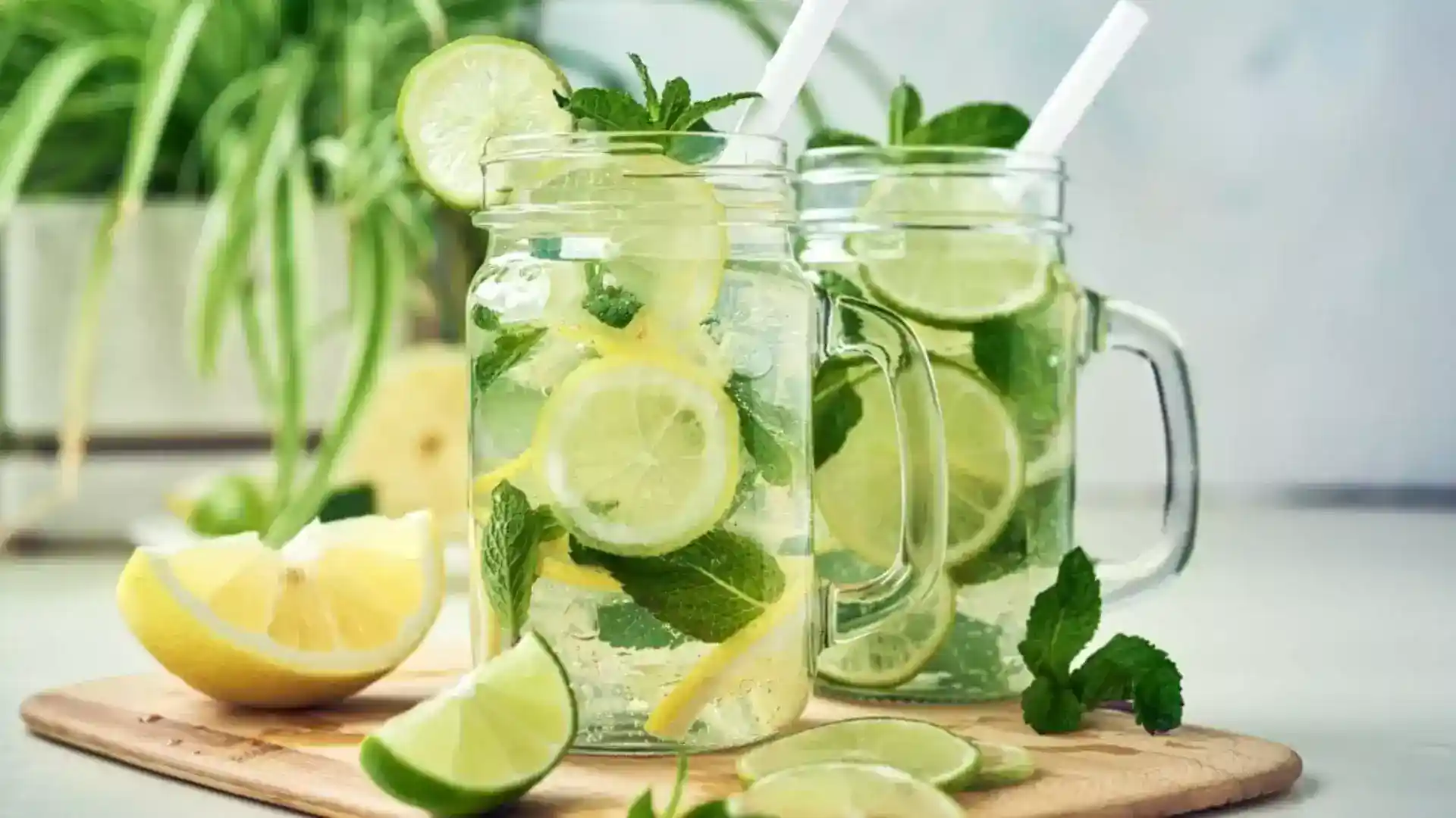Agua de limón con hierbabuena fresca
