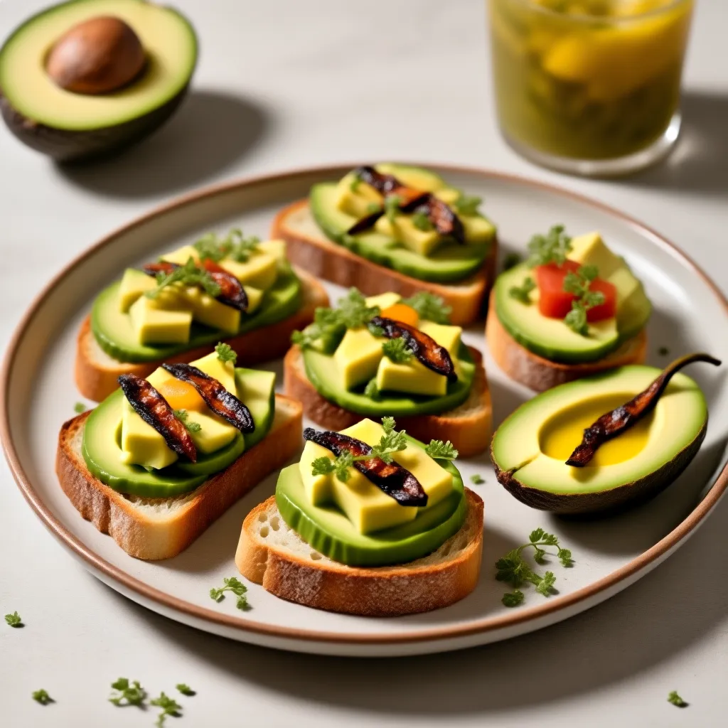 Avokado og stekt pepper Bruschetta