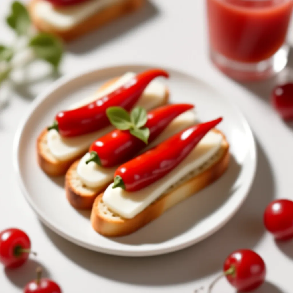 Stekt rød pepper og mozzarella bruschetta