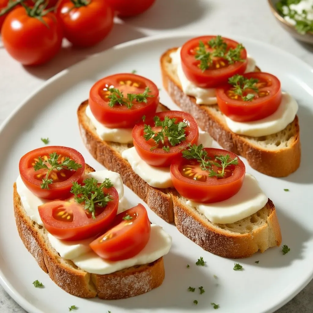Tomat og mozzarella bruschetta