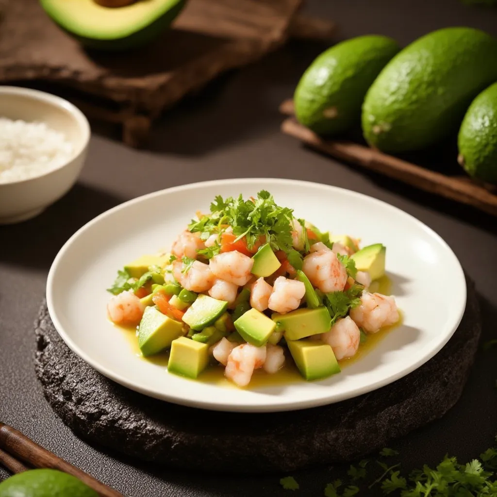 Ceviche de Camarones y Aguacate