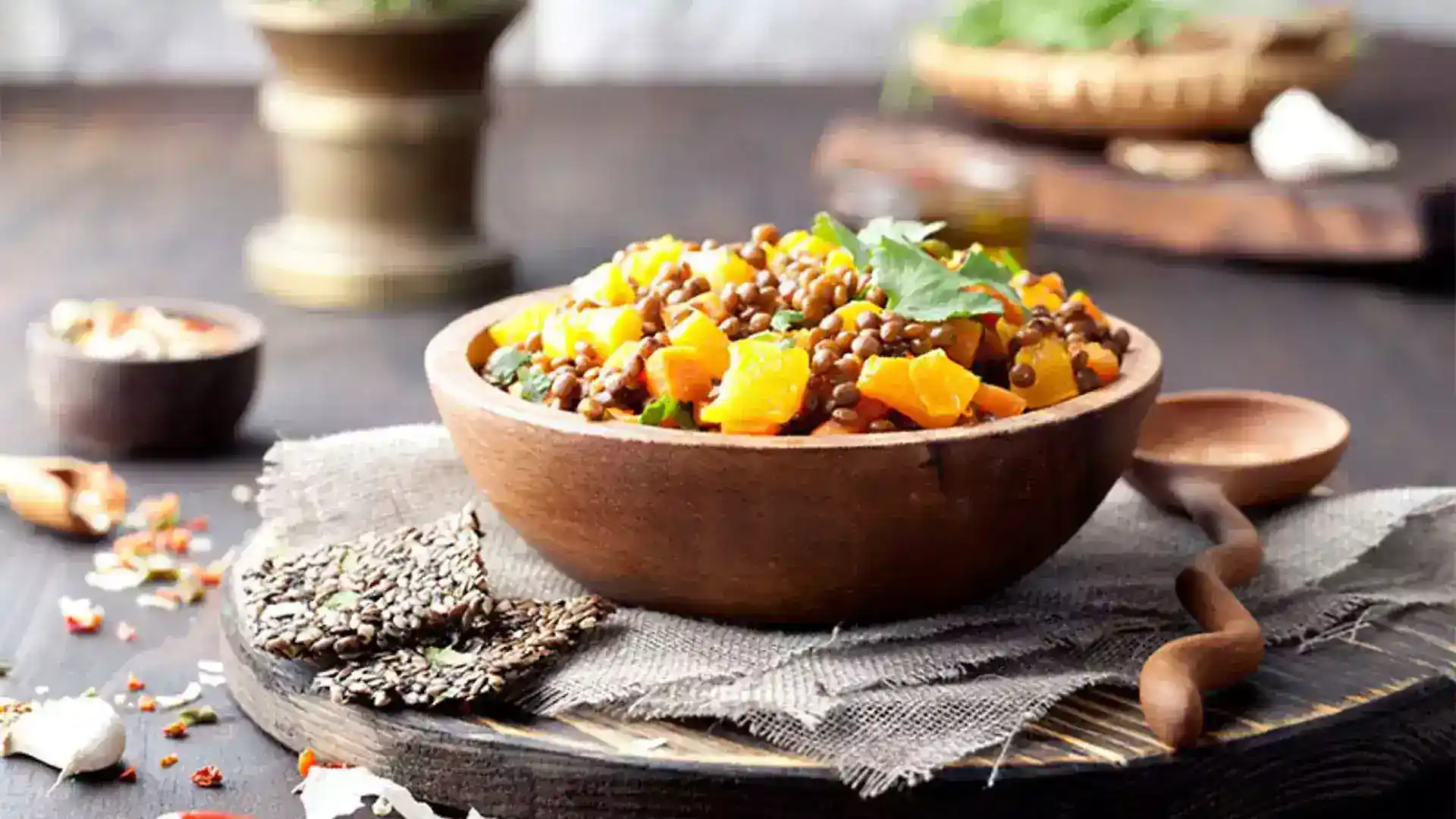 Curry de calabaza con lentejas rojas suaves