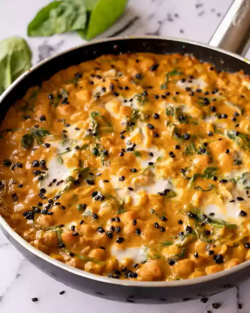 Curry de garbanzos con espinacas suaves