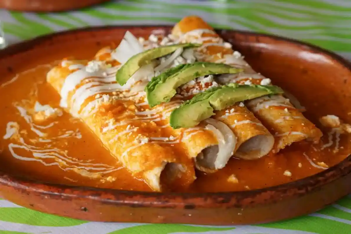 Enchiladas de pollo con salsa roja picante