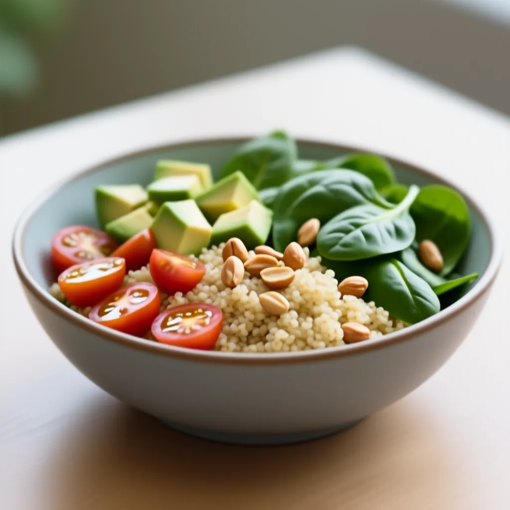 Ensalada de Quinoa con Aguacate y Espinacas