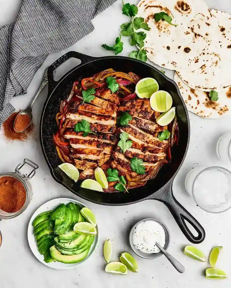 Fajitas de pollo con verduras salteadas frescas