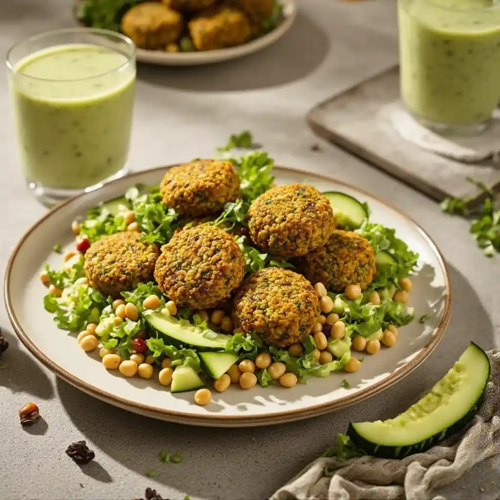 Falafel de Garbanzo con Tahini y Ensalada de Pepino