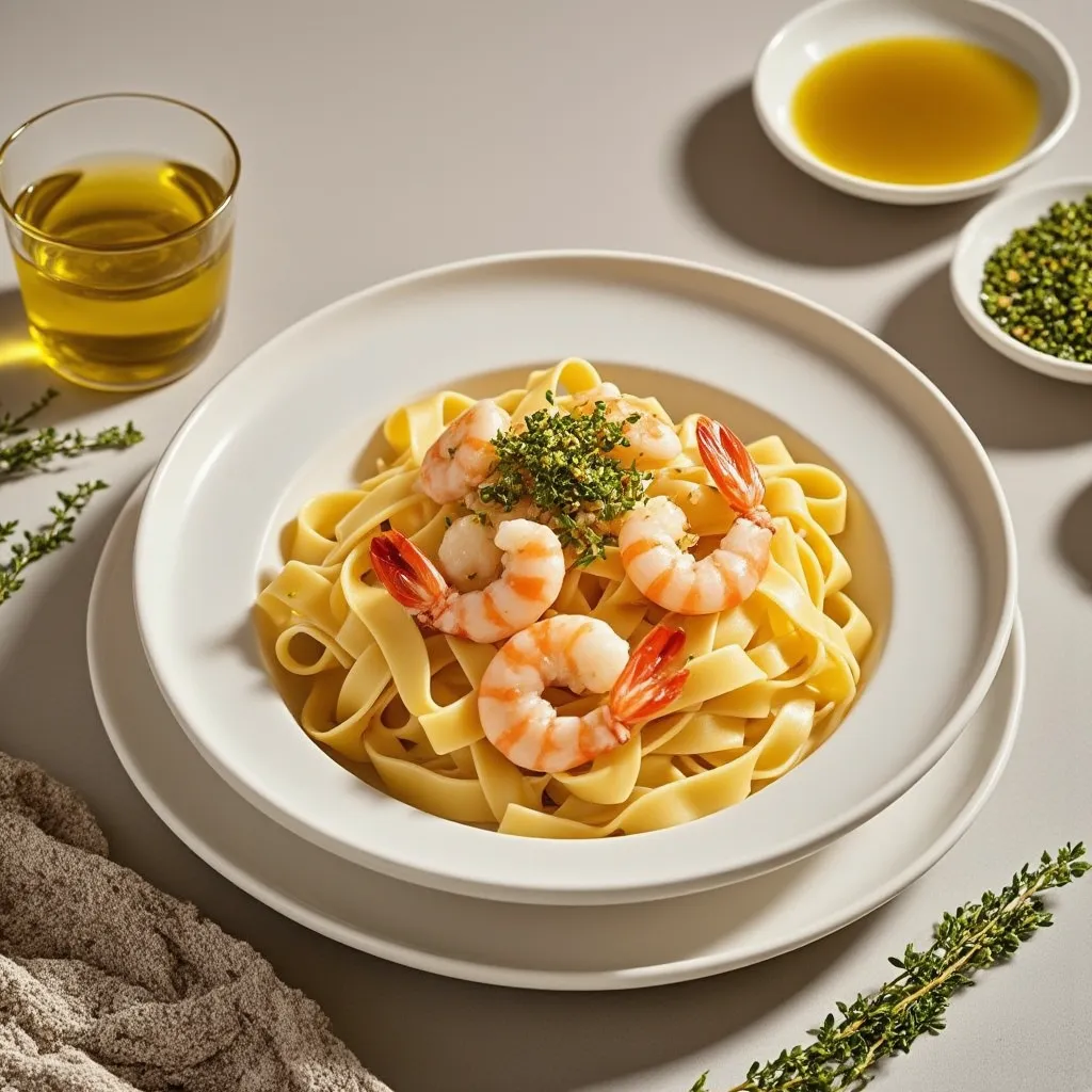 Fettuccine Alfredo con Gambas al Ajo
