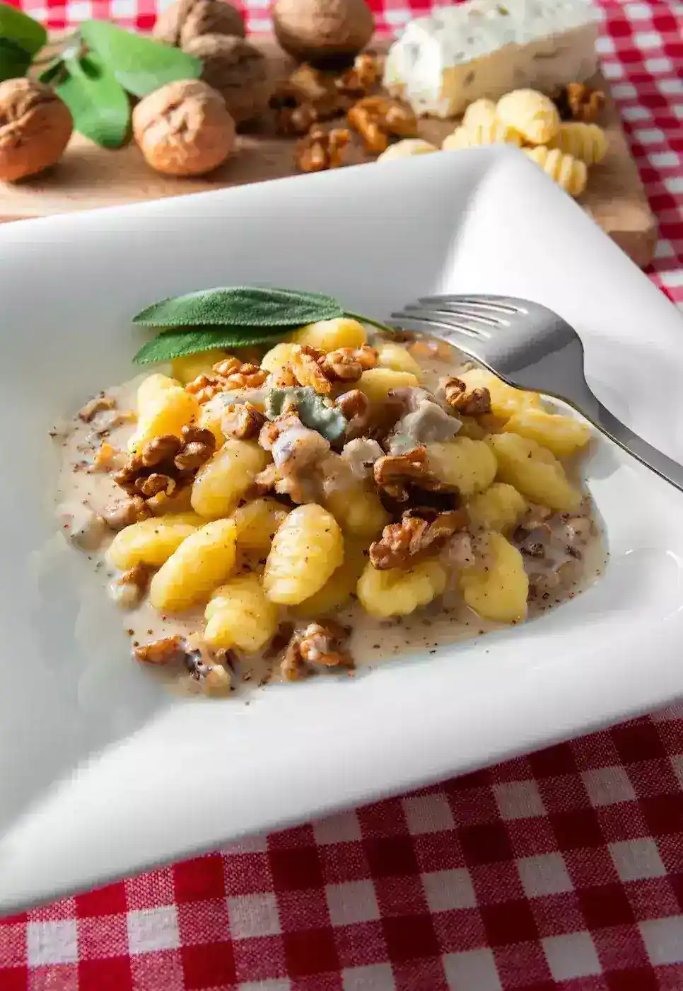 Gnocchi con gorgonzola y nueces tostadas