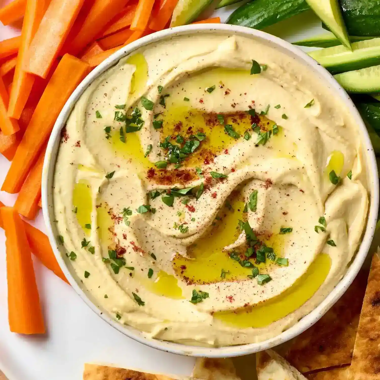 Hjemmelaget klassisk hummus med virgin olivenolje
