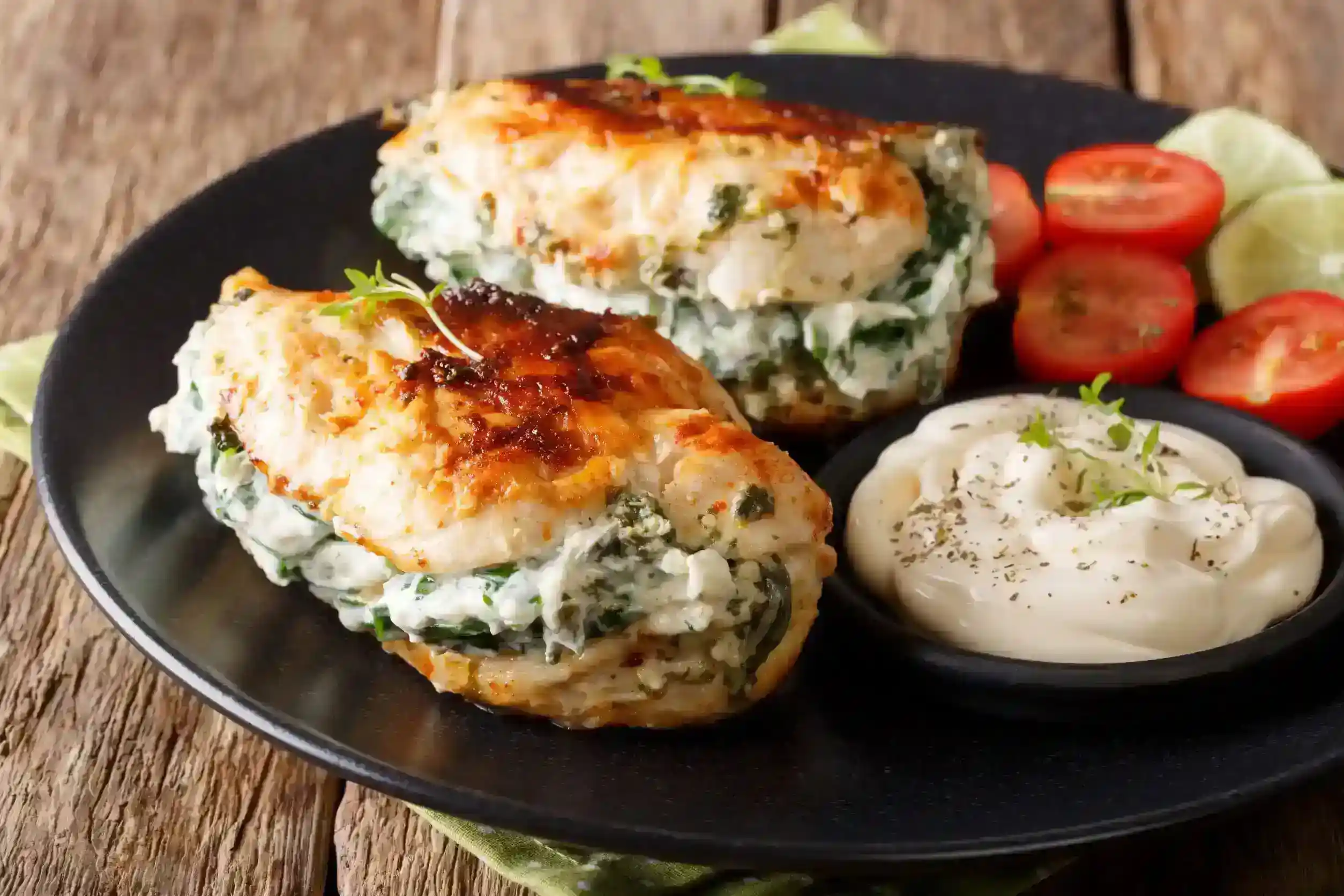 Pollo relleno de espinacas y queso feta