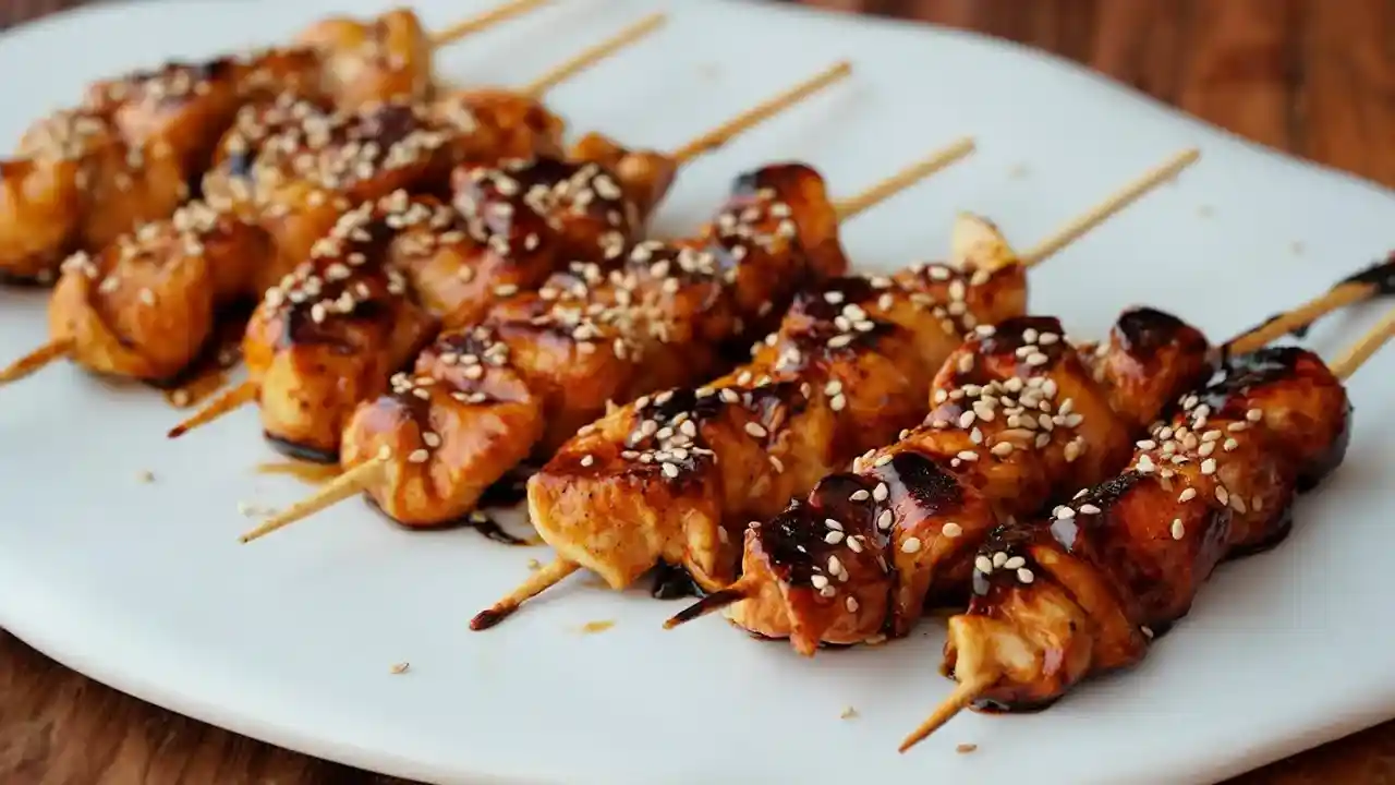 Pollo yakitori con arroz jazmín y sésamo