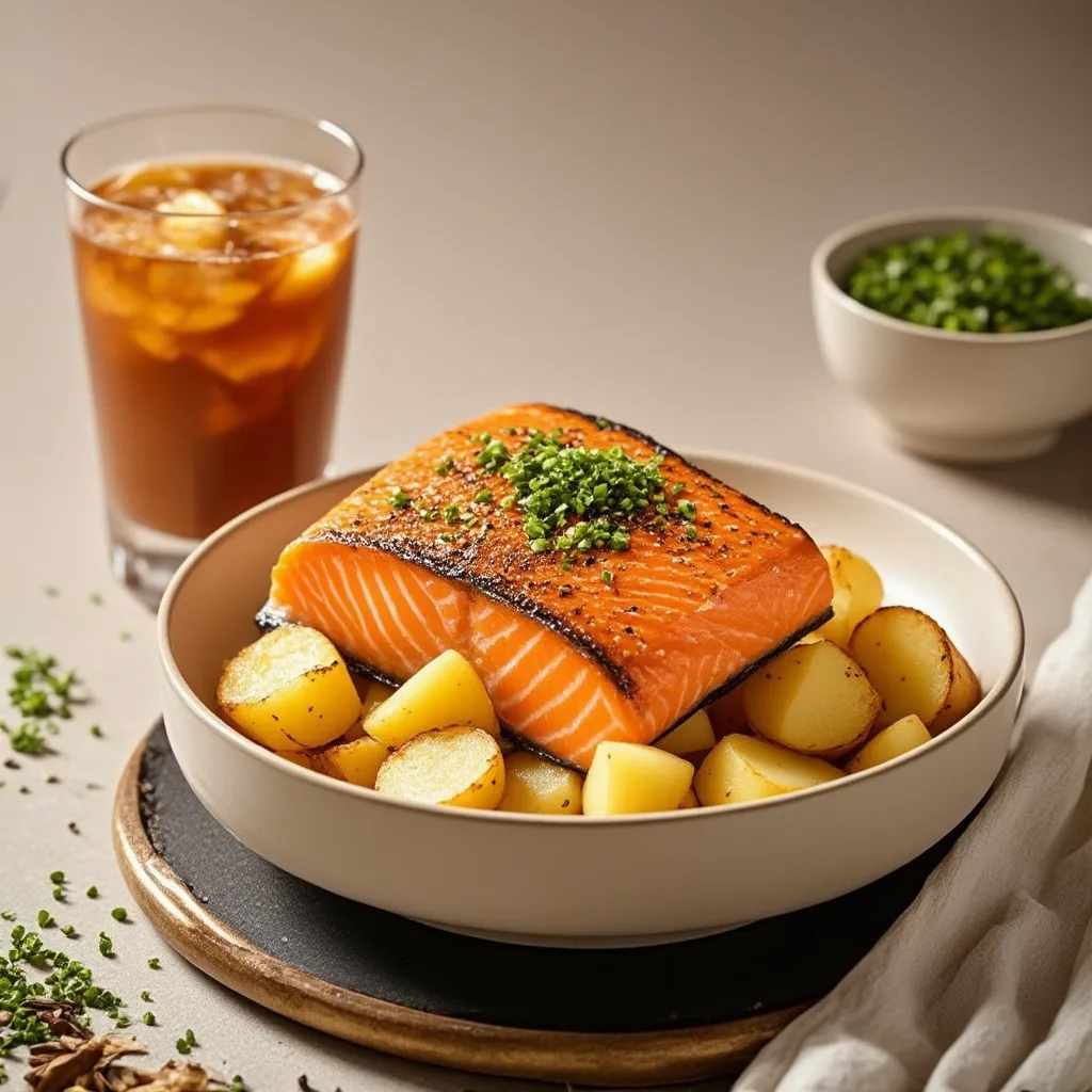 Salmón a la escocesa con patatas asadas