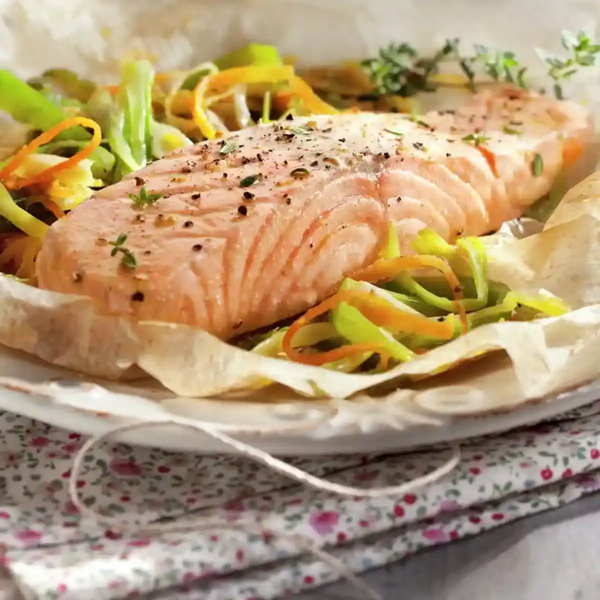 Salmón al papillote con limón y verduras