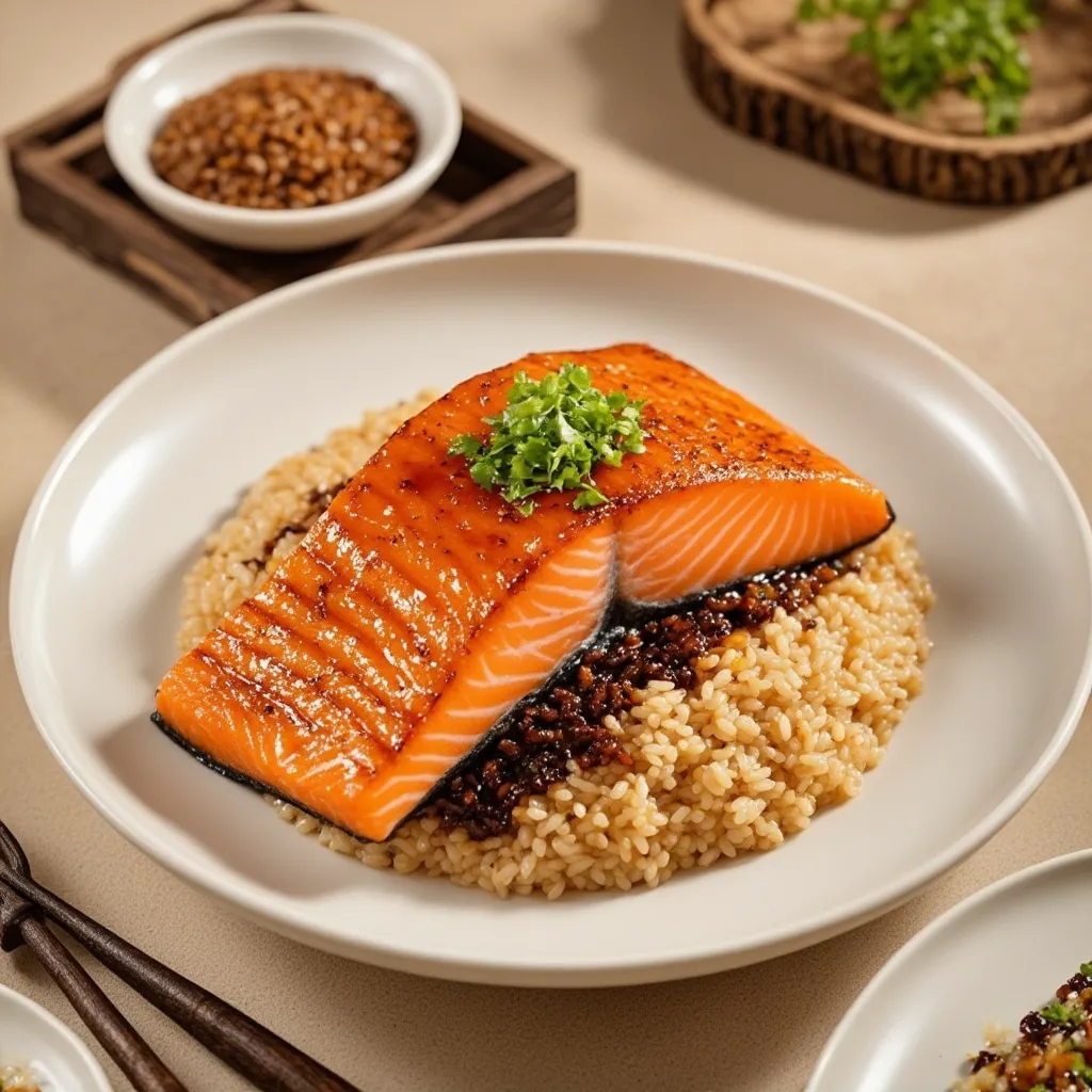 Salmón Teriyaki con Arroz Integral