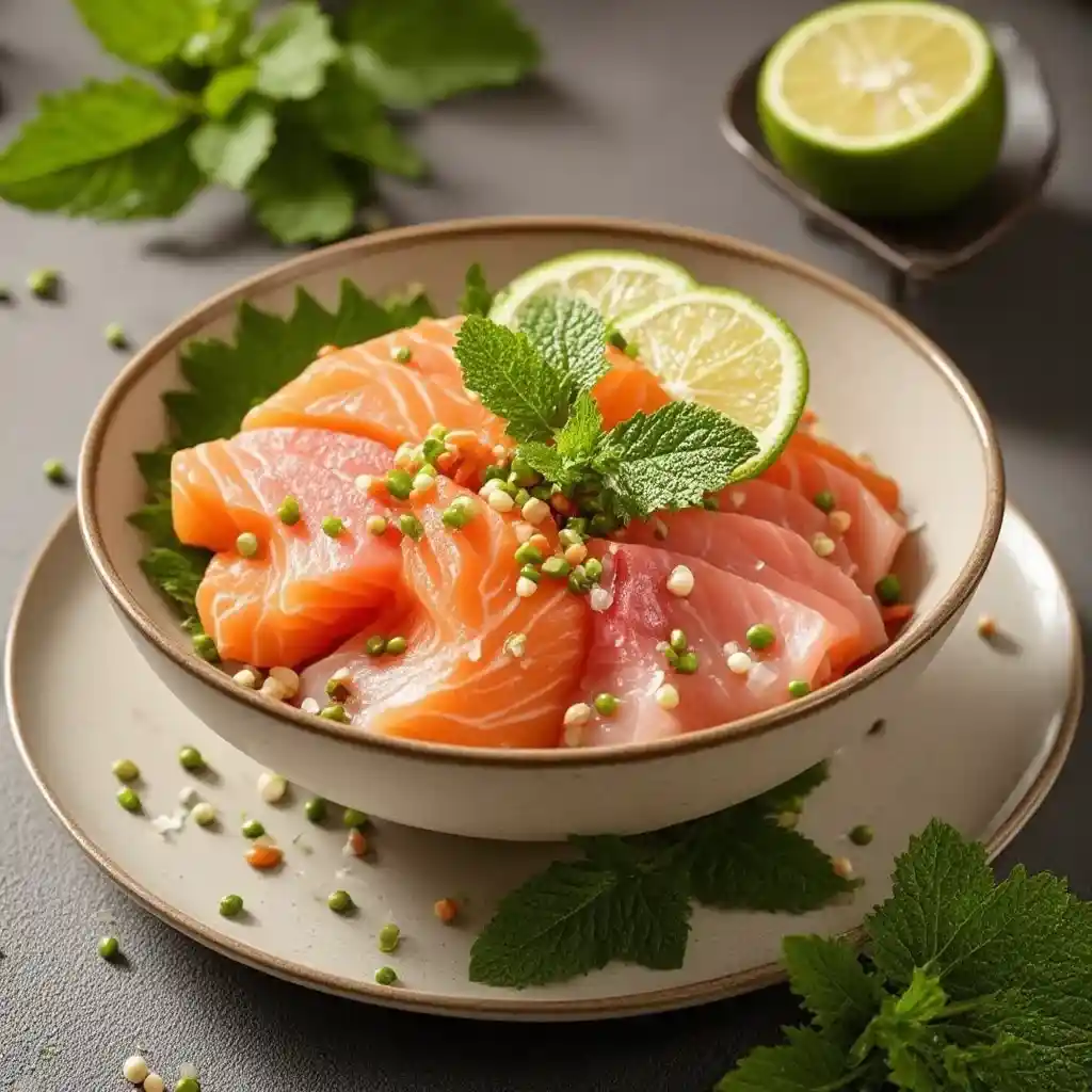 Sashimi de Atún con Jugo de Yuzu y Menta