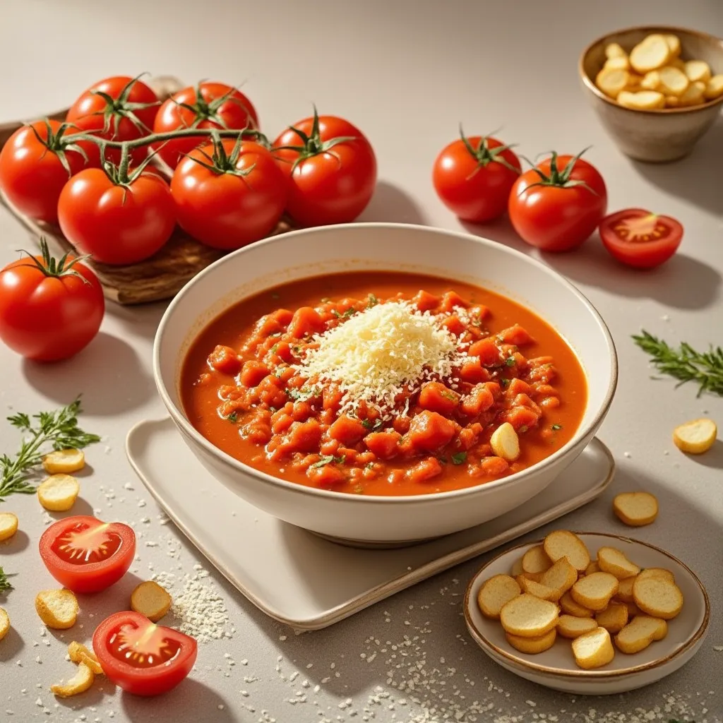 Sopa de Tomate Italiana con Crutones de Parmesano