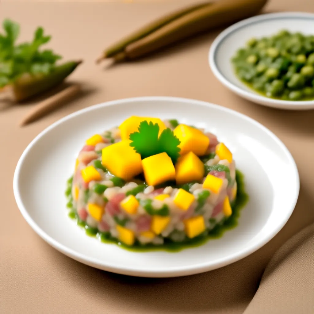 Tunfisk og Mango Tartare med Chayote saus